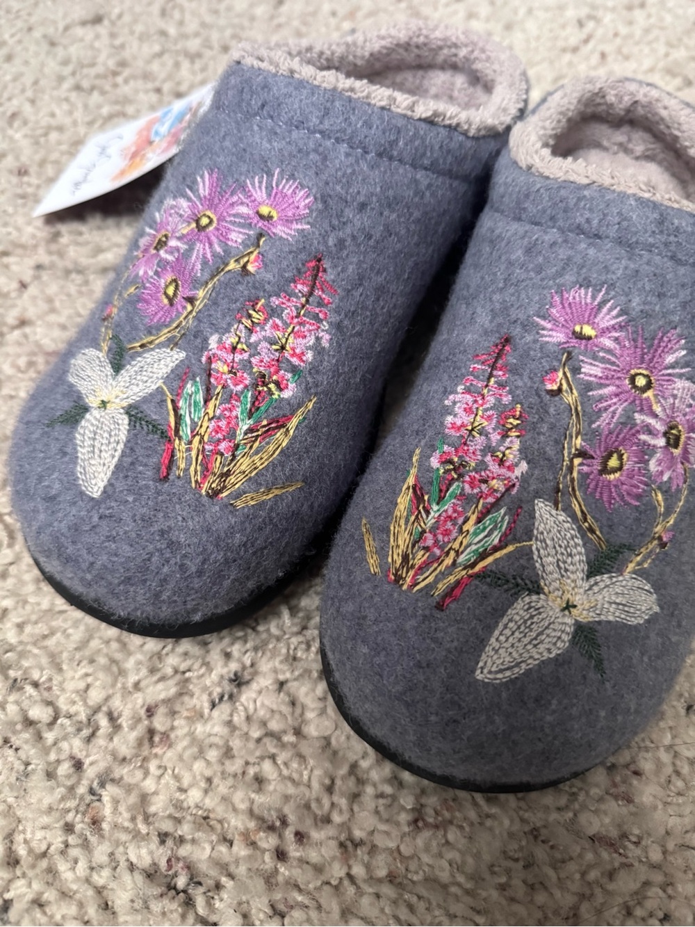 L.L Bean Daybreak Scuffs Jess Franks Wool Slipper Lavender Floral Size 9 NEW - Picture 3 of 8